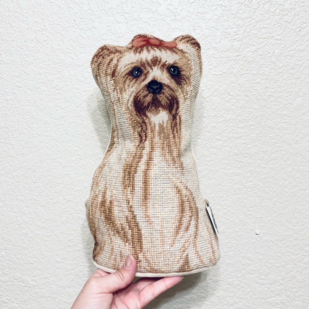 Vintage Yorkshire Terrier with Ribbon Needlepoint dog shaped accent pillow - Picture 9 of 14